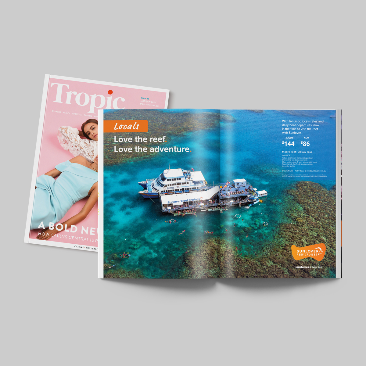 Sunlover print advertisement design for Tropic magazine