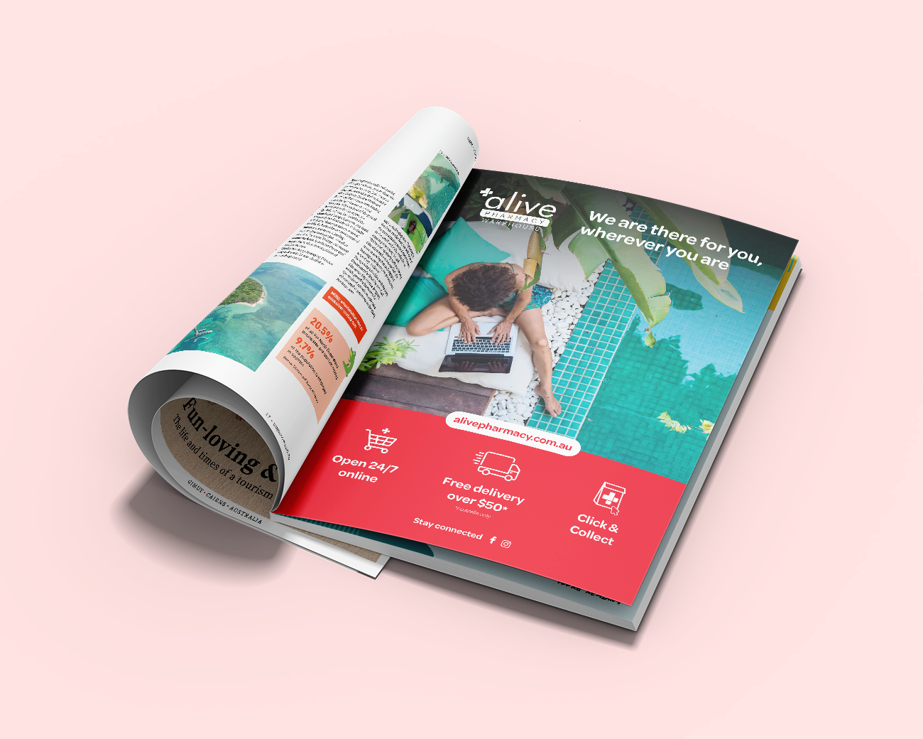 Alive Pharmacy print ad design in Tropic Magazine