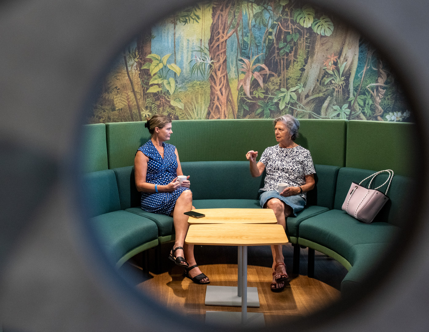 Art Work Spaces Two Women Talking in Couch