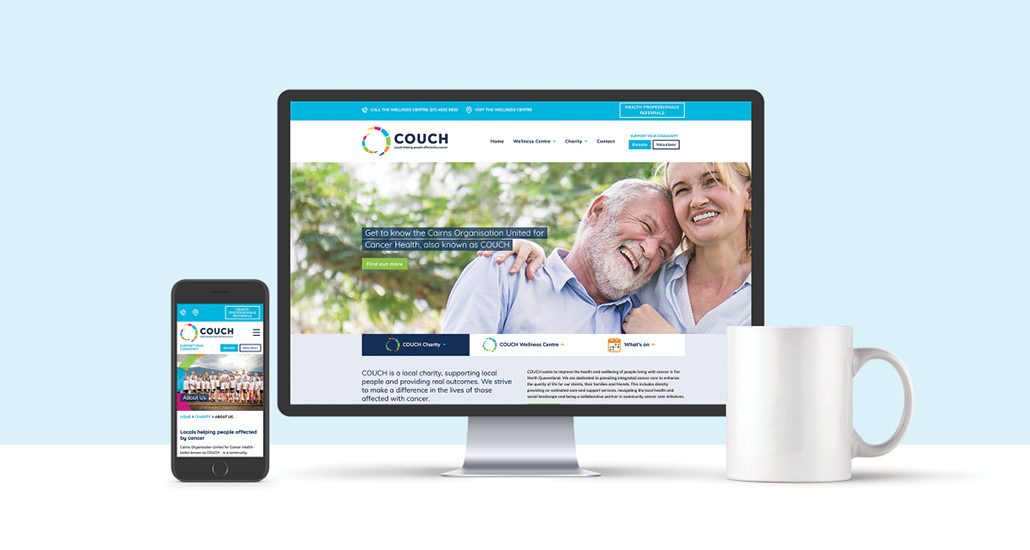 Couch Cairns website design shown on iMac and phone