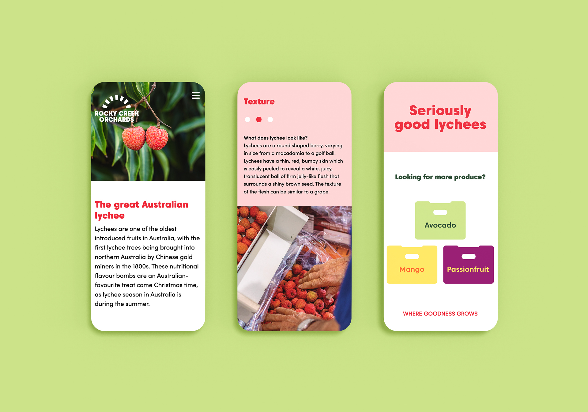 Rocky Creek Orchards website design mobile view 