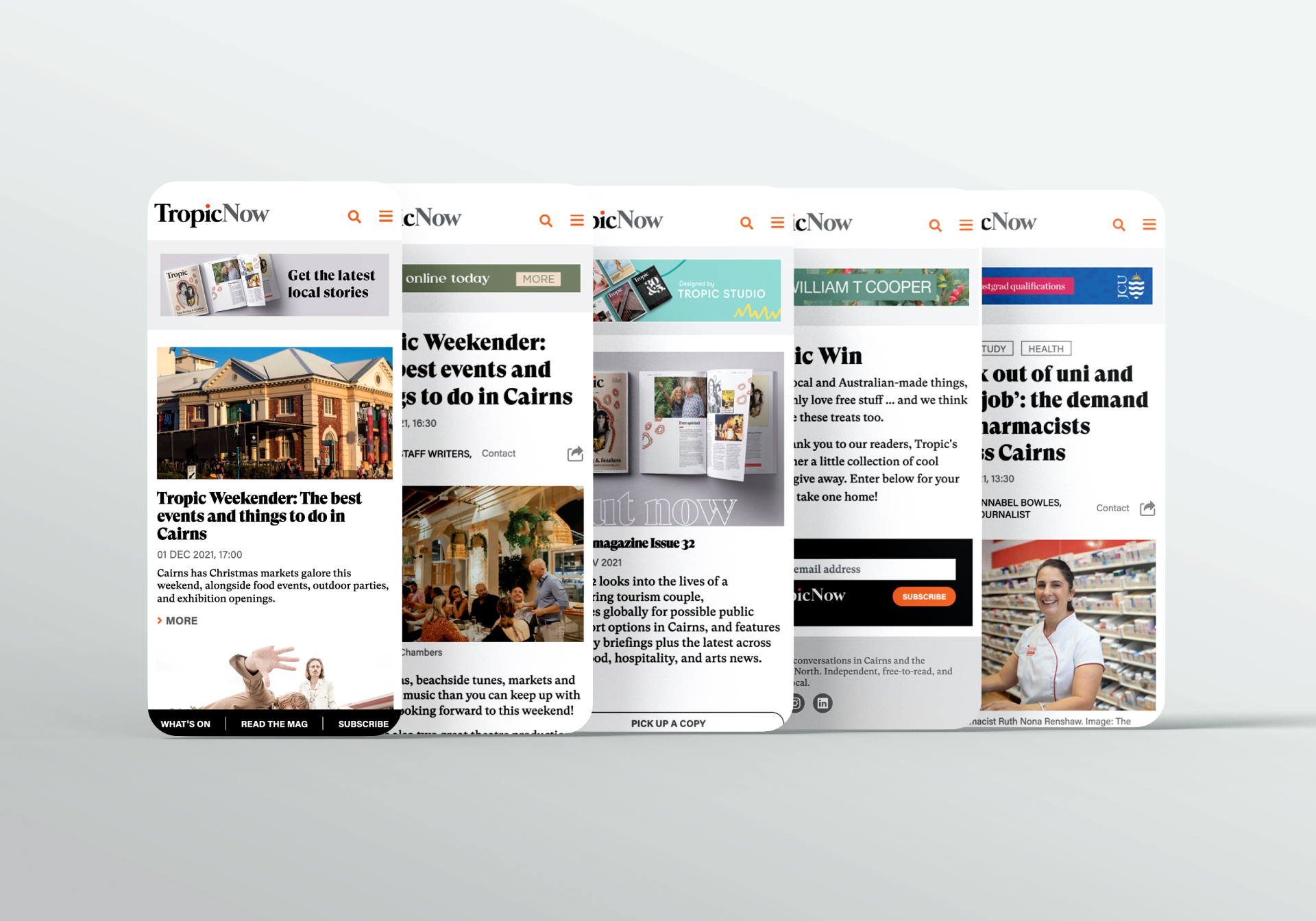 Tropic Now website design mobile views