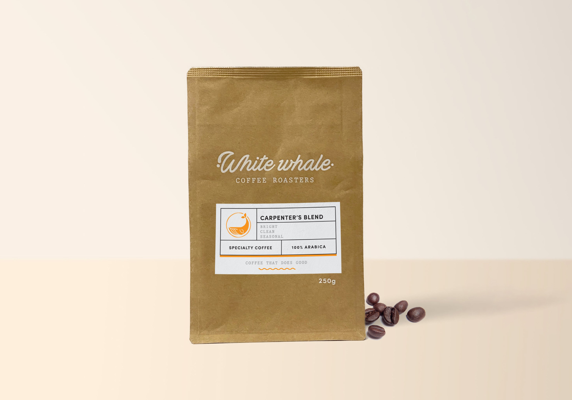 White Whale Coffee Roasters packaging and labels coffee beans