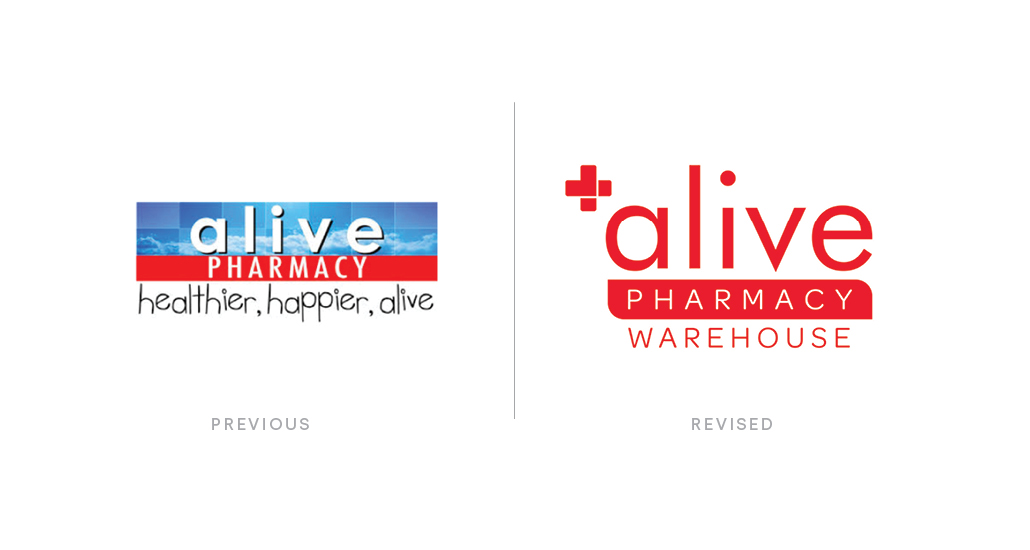 Alive Pharmacy Logo design comparison old and new